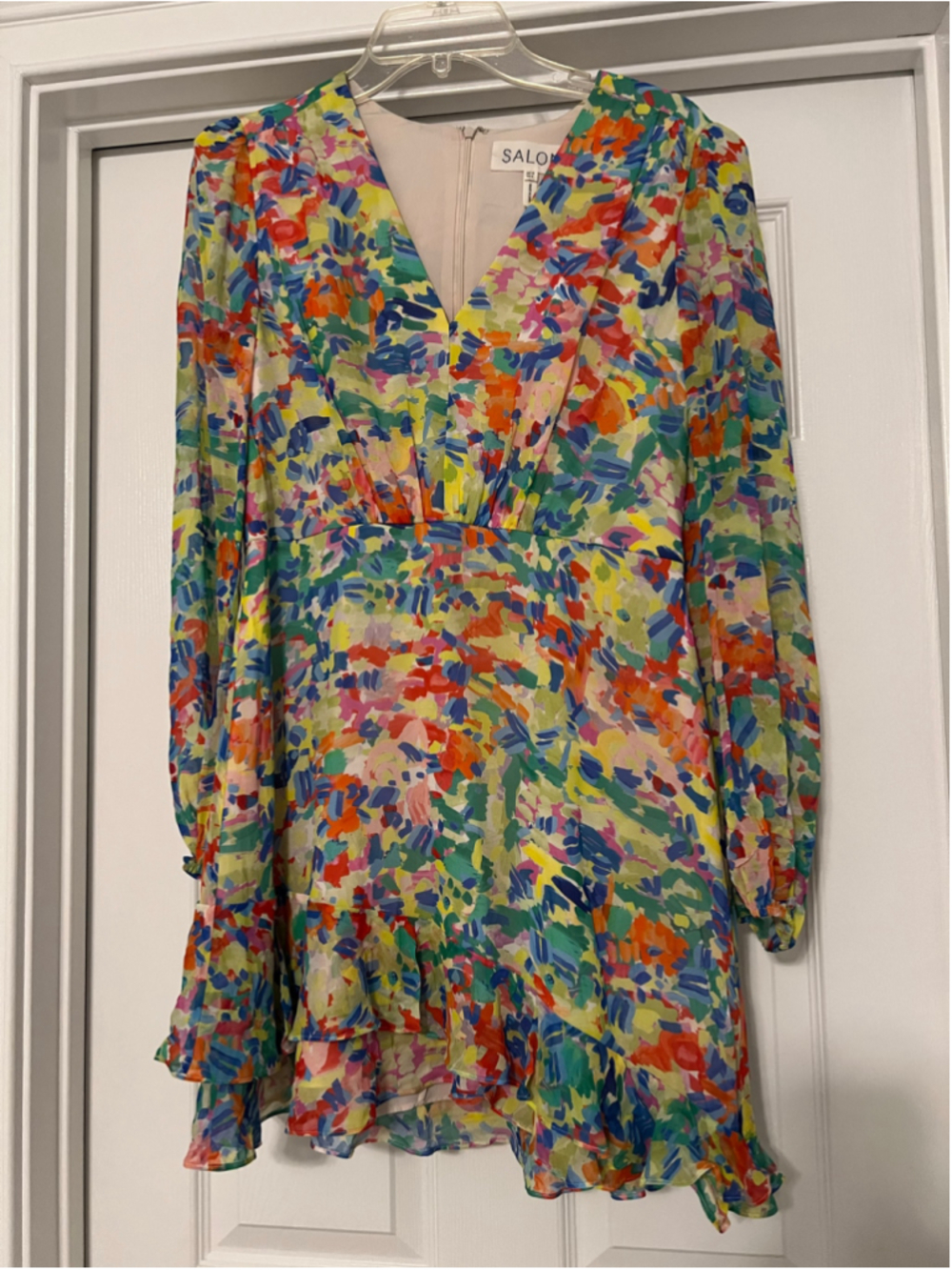 Women's Saloni Mini Dress Size 8 Multicolor Abstract Print Silk